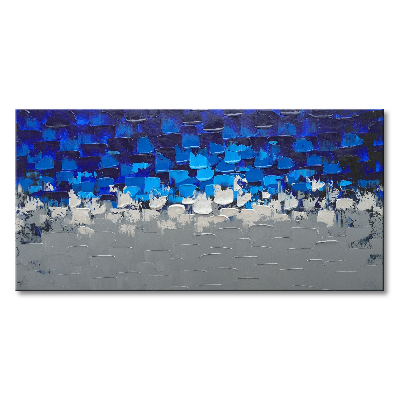 Blue and Silver Abstract Wall Art - Handmade Textured Oil Painting on Canvas for Living Room, Bedroom & Office Decor