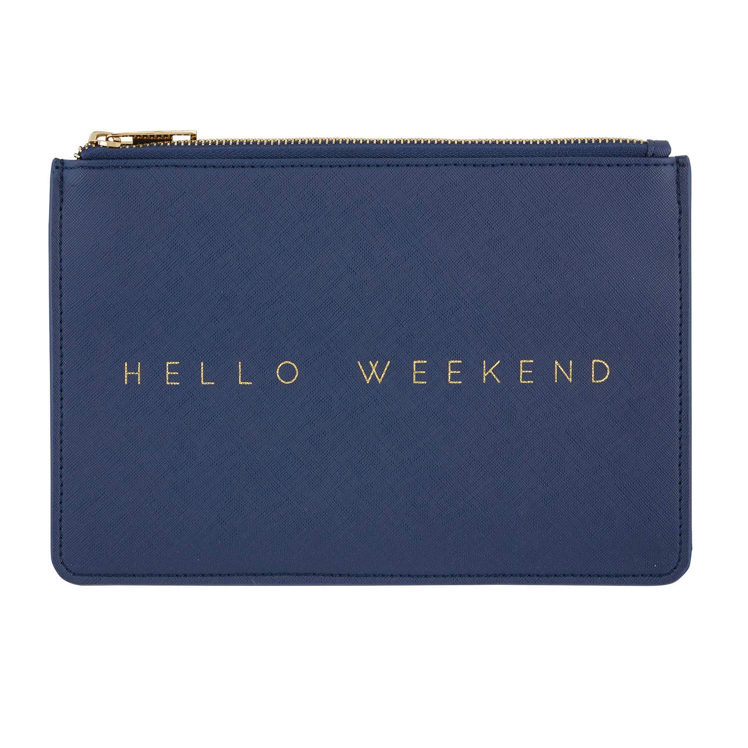 Creative Brands Santa Barbara Design Studio Lili + Delilah Genuine Leather Pouch 10x7 inches - Hello Weekend Navy Blue for Travel, Makeup & Essentials Storage | Perfect Gift for Women