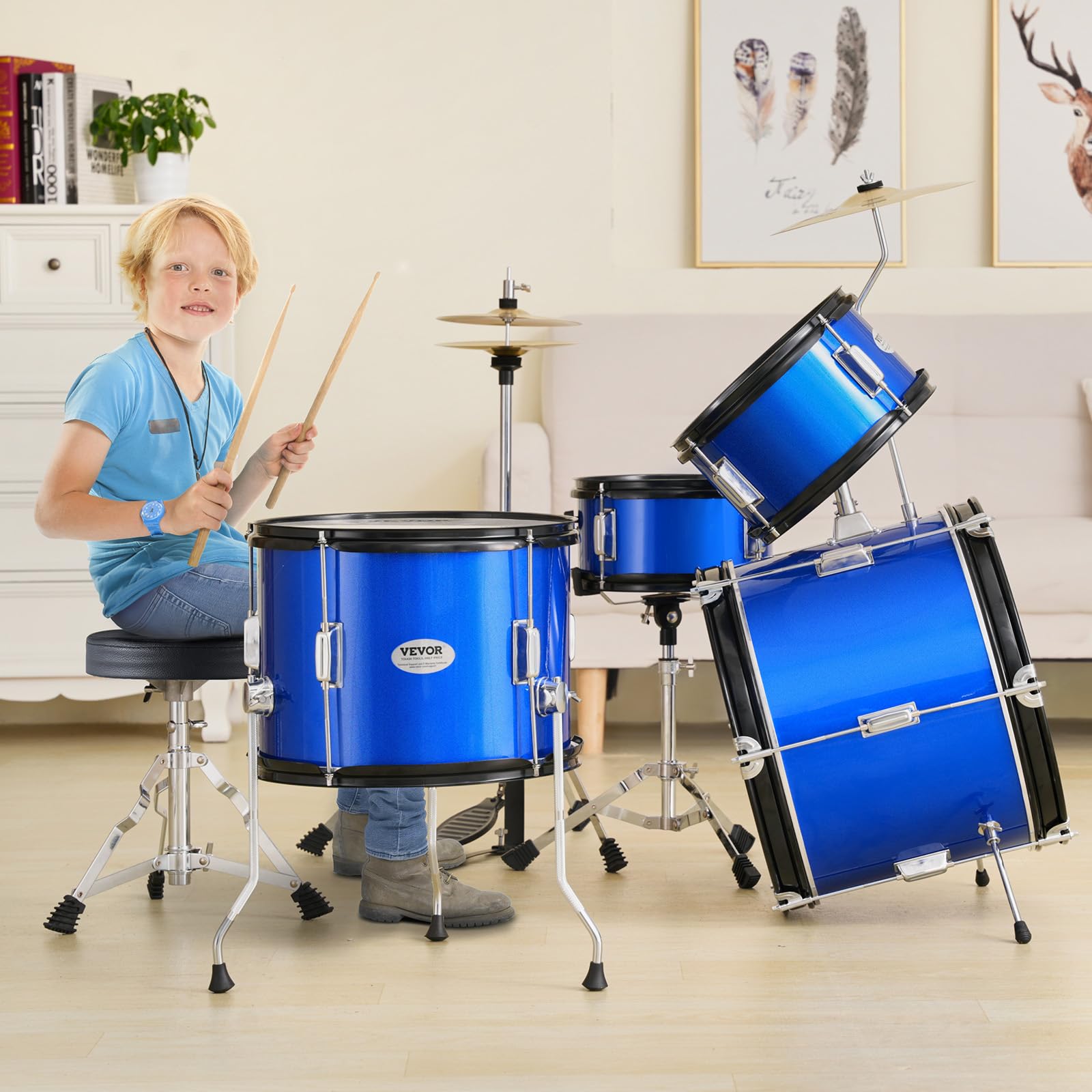 VEVOR 5-Piece Kids Drum Set with Adjustable Throne, Sticks, Cymbal & Pedal - 16