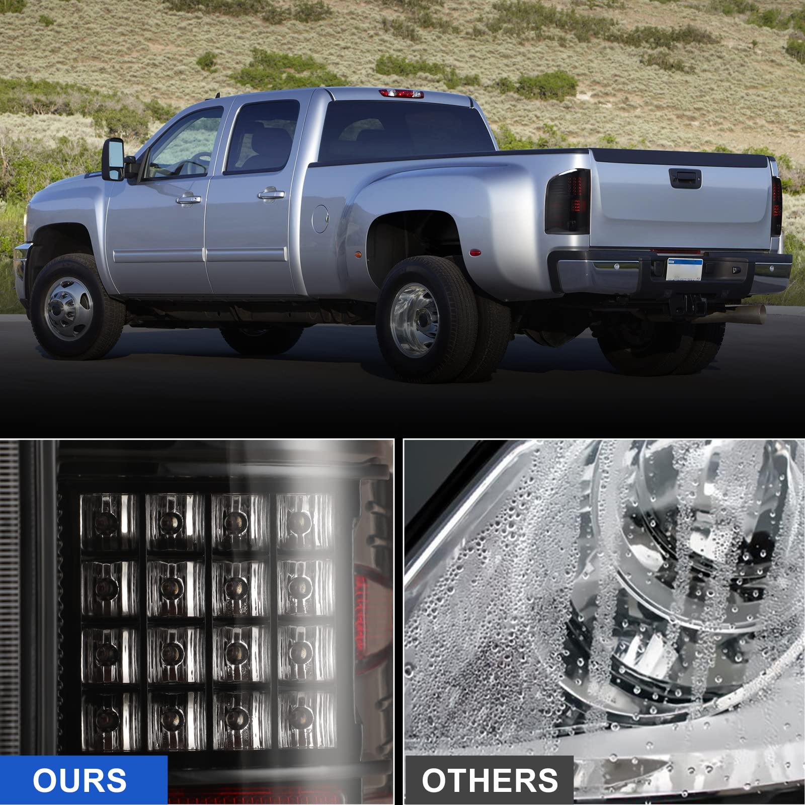 ROXX LED Tail Lights for 2007-2014 Chevy Silverado 1500/2500/3500 & GMC Sierra 3500HD - Clear Lens Replacement - Enhanced Visibility & Safety for Night Driving & Towing