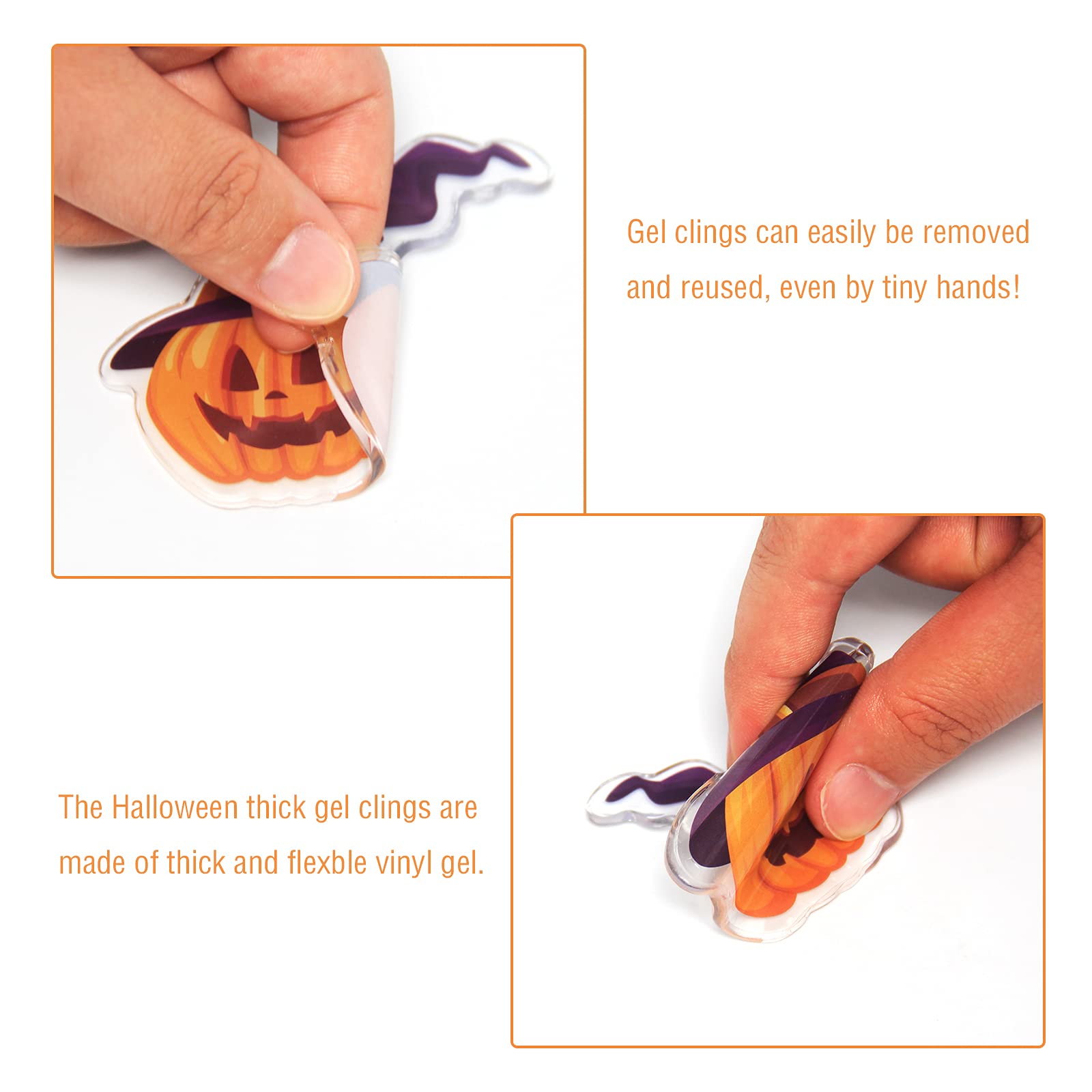 20 PCS Halloween Window Clings - Reusable Thick Gel Stickers for Kids, Adults & Home Decor - Perfect for Windows, Mirrors, Glass Doors, Classrooms, Nurseries & Halloween Party Decorations