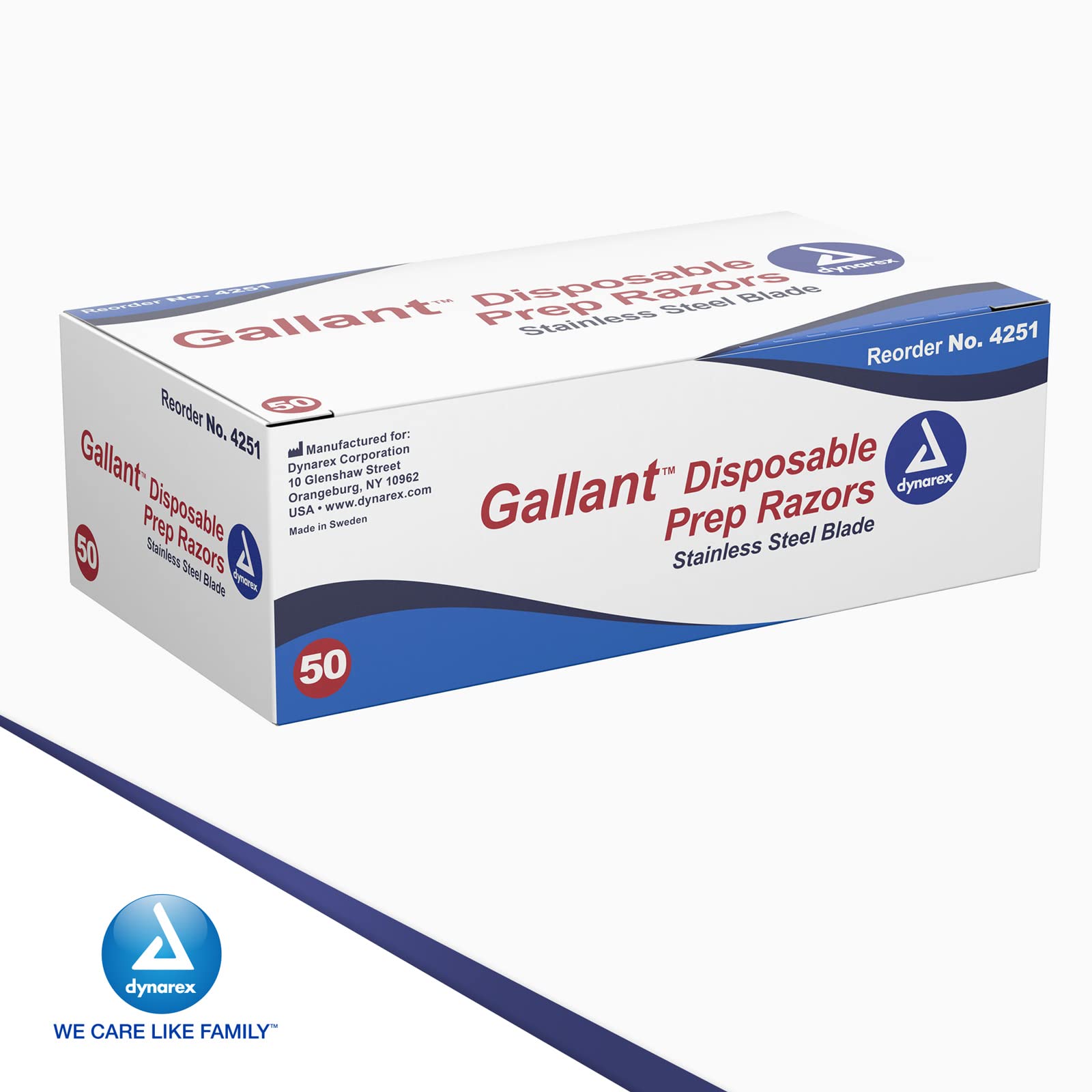Dynarex Gallant Disposable Prep Razors - 50 Count Box | ECG & Surgical Prep Razors with Open Ergonomic Design | Ideal for Medical Procedures, First Aid Kits & Hospital Use