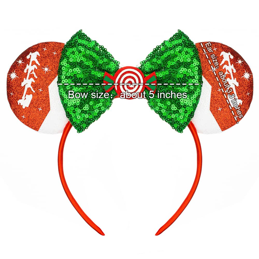 Foeran Christmas Mouse Ears Headband with Shiny Bow - Glitter Party Princess Hair Accessory for Women & Girls - Perfect for Cosplay, Holiday Parties & Disney Costumes