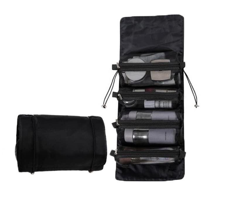 Luxula 4-in-1 Hanging Foldable Travel Cosmetic Organizer - Detachable Makeup Pouch & Toiletry Bag for Women (Black) | Perfect for Travel, Home Bathroom & Gym Organization