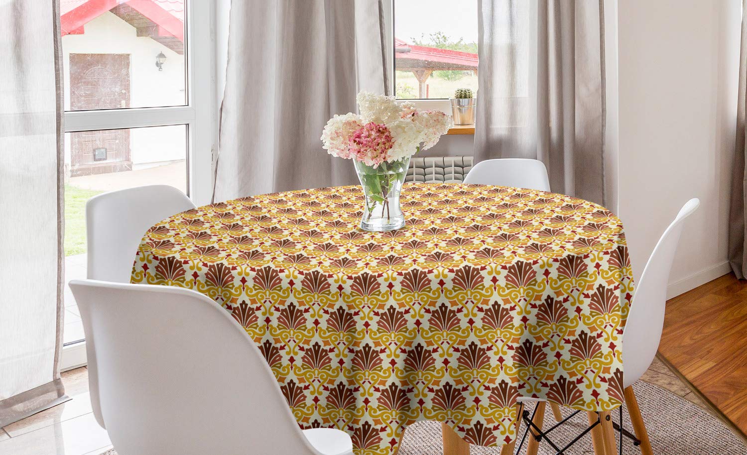 Ambesonne Vintage Damask Round Tablecloth 60