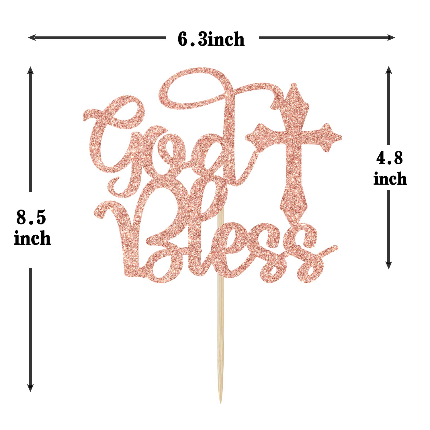 God Bless Cake Topper - Rose Gold Glitter Baby 1st Birthday Decor, Christening & Baptism Cake Decoration, First Communion Party Supplies - Perfect for Baby Showers, Birthday Parties & Religious Celebrations
