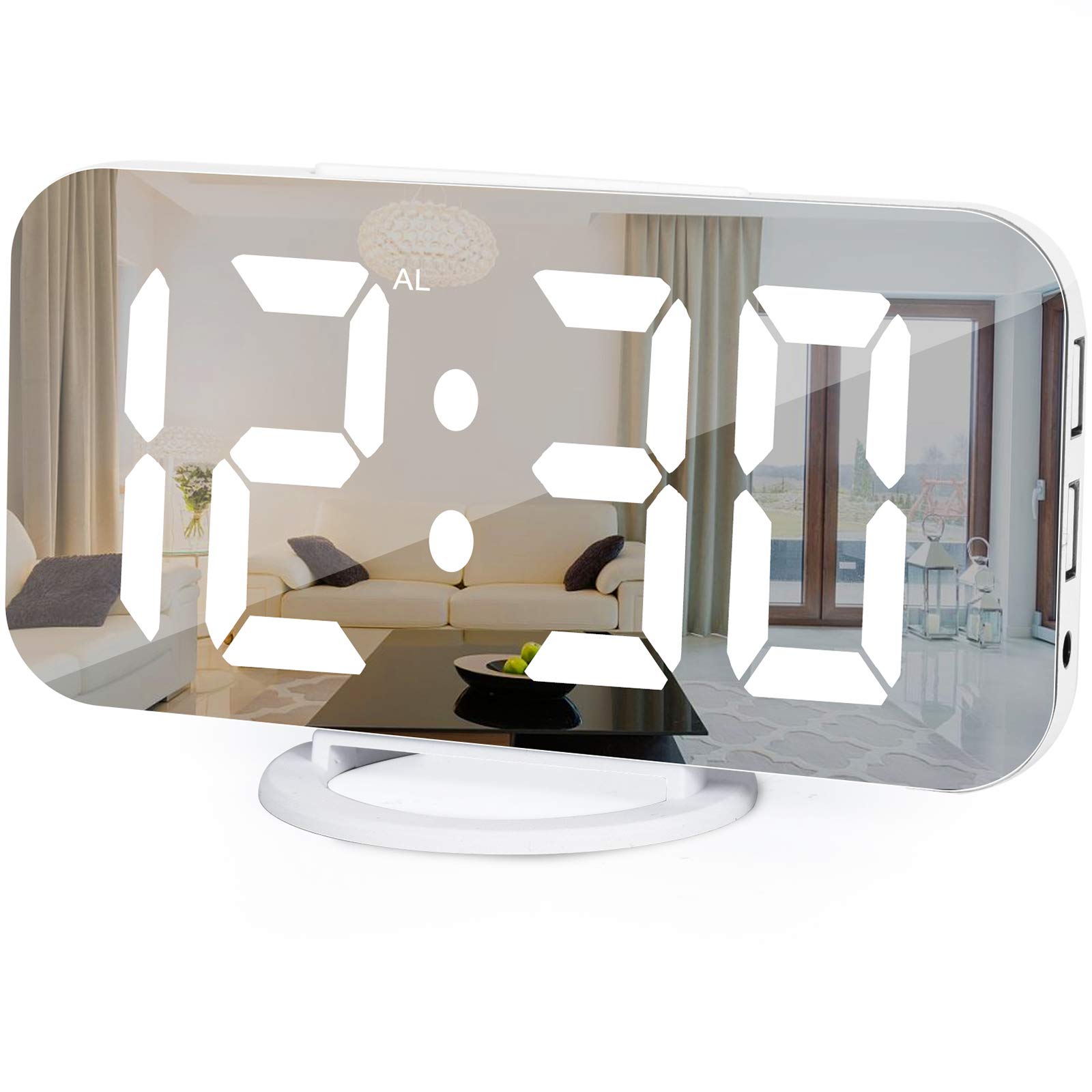 MOOGEE Digital Alarm Clock with Mirror & LED Display, 6.5