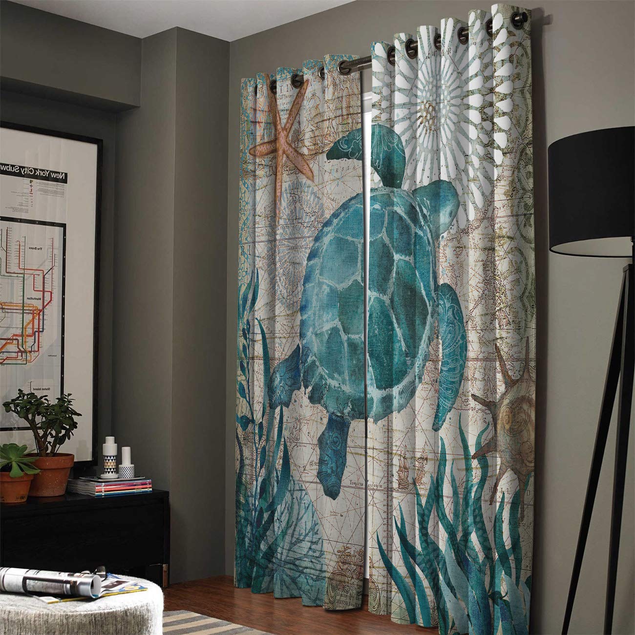 84 Inch Blackout Curtains for Bedroom & Living Room - Thermal Insulated Grommet Drapes with Sea Turtle Ocean Design, Perfect for Kitchen & Patio Door Window Treatments | Noise Reducing & Energy Saving Room Darkening Panels