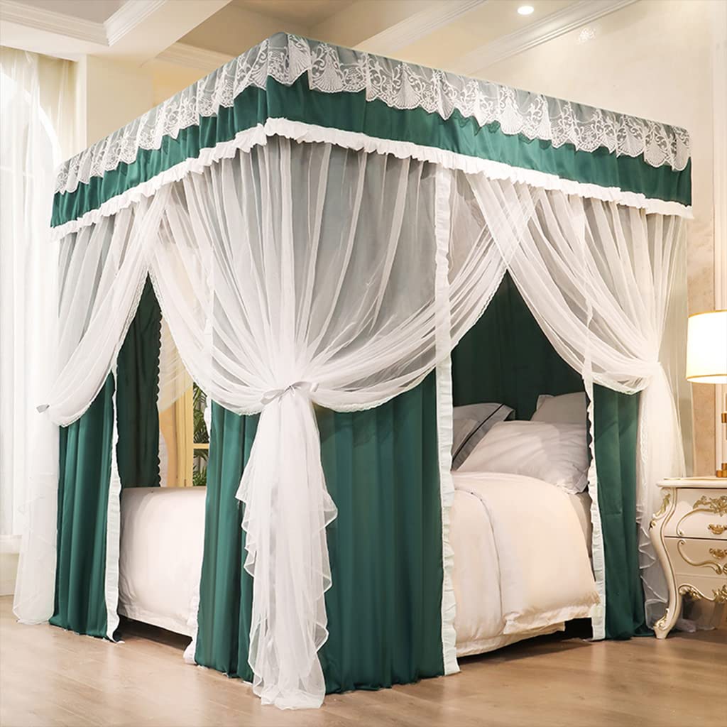 Princess America Village Four Corner Post Bed Canopy with Mosquito Net - Windproof & Lightproof Bed Canopy for Girls, Boys & Kids - Perfect Gift for Bedroom Decor (Green, Queen Size) - Ideal for Nursery, Kids Room or Princess-Themed Bedroom