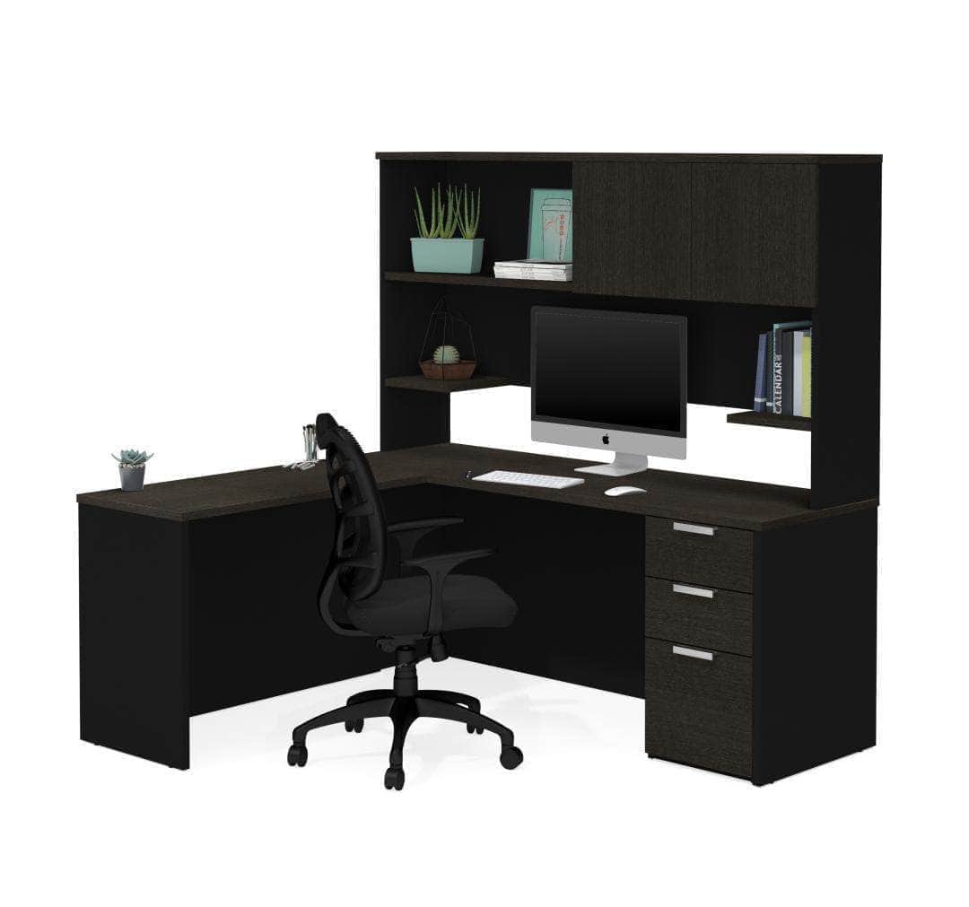 Pro Concept Plus L-Shaped Desk with Pedestal and Hutch - Deep Grey & Black - Home Office Workstation for Computer, Laptop & Study Space