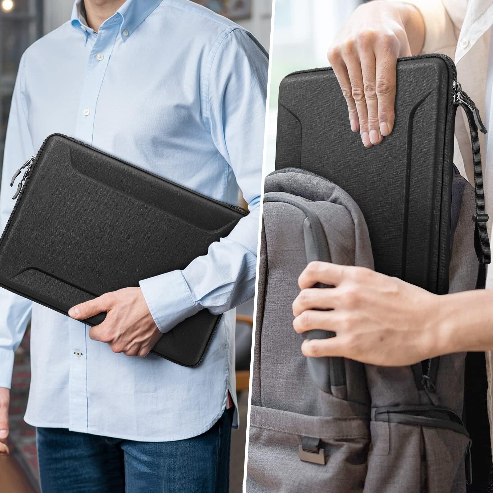 Fintie 13-14 Inch Shockproof EVA Laptop Sleeve Case for MacBook Pro 14, MacBook Air 13.6 (A2681, A3113, A3240), MacBook Pro/Air 13 & iPad 12.9-13 - Protective Carrying Bag in Black | Perfect for Travel, Office & School Use