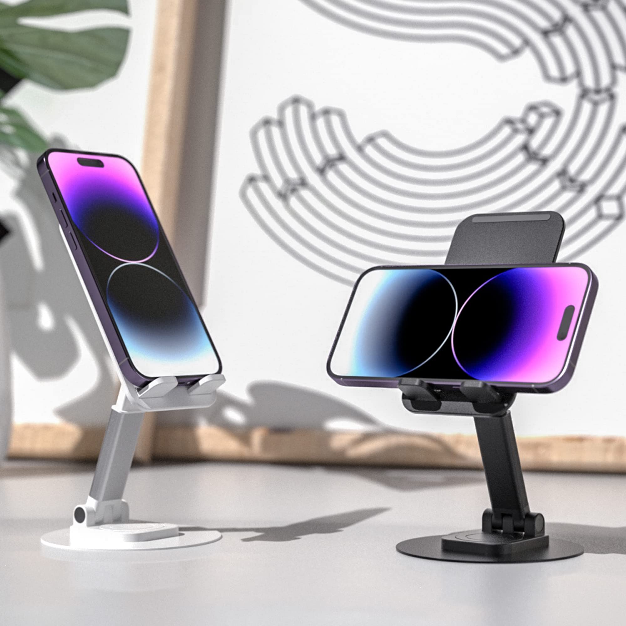 PZOZ 360° Rotating Phone Stand for Desk - Adjustable iPhone & Smartphone Holder for Video Recording, Live Streaming, and Hands-Free Viewing - Perfect for Home, Office, and Travel (Black)