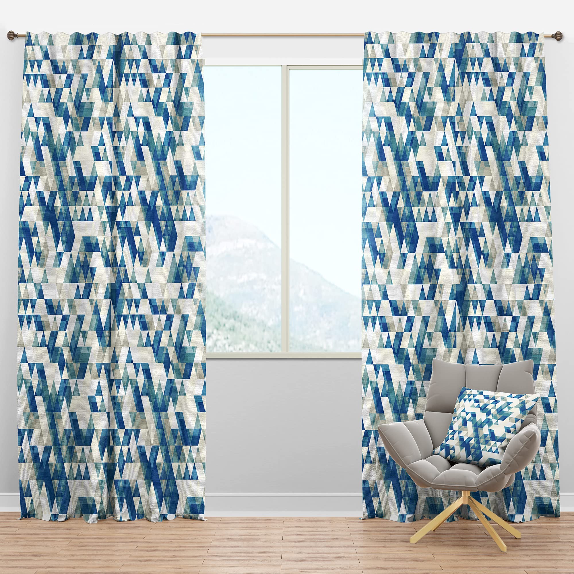 DesignQ Blackout Curtains - Modern Geometric Blue Triangle Pattern Thermal Insulated Curtains for Bedroom & Living Room - Single Panel 52x108 Inches - Noise Reducing & Light Blocking for Better Sleep & Home Decor
