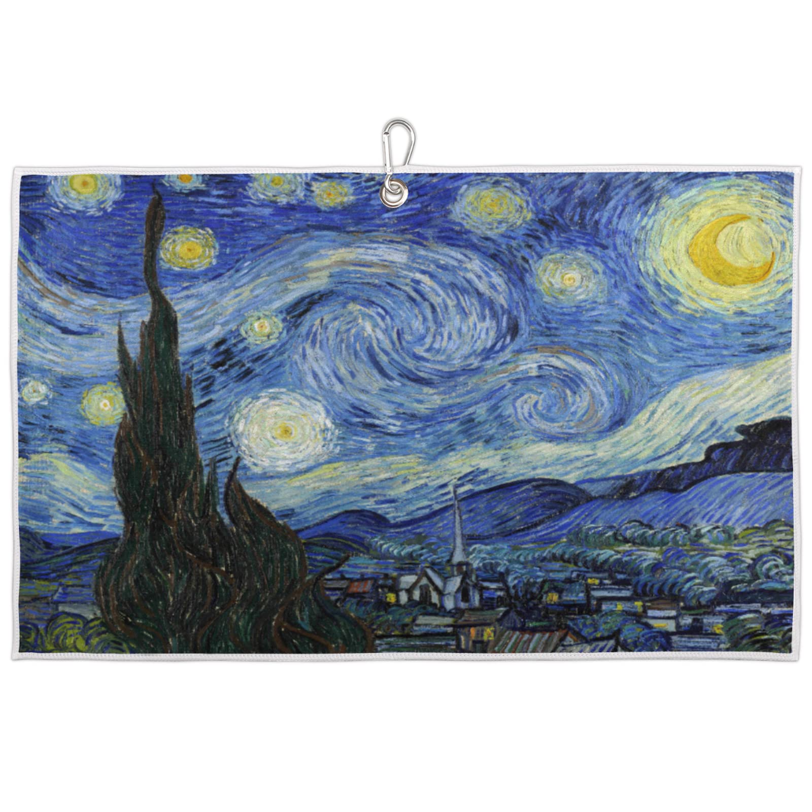 Premium Starry Night Golf Towel - Van Gogh Inspired Microfiber Sports Towel with Carabiner Clip for Golf, Yoga, Gym & Workout - 24