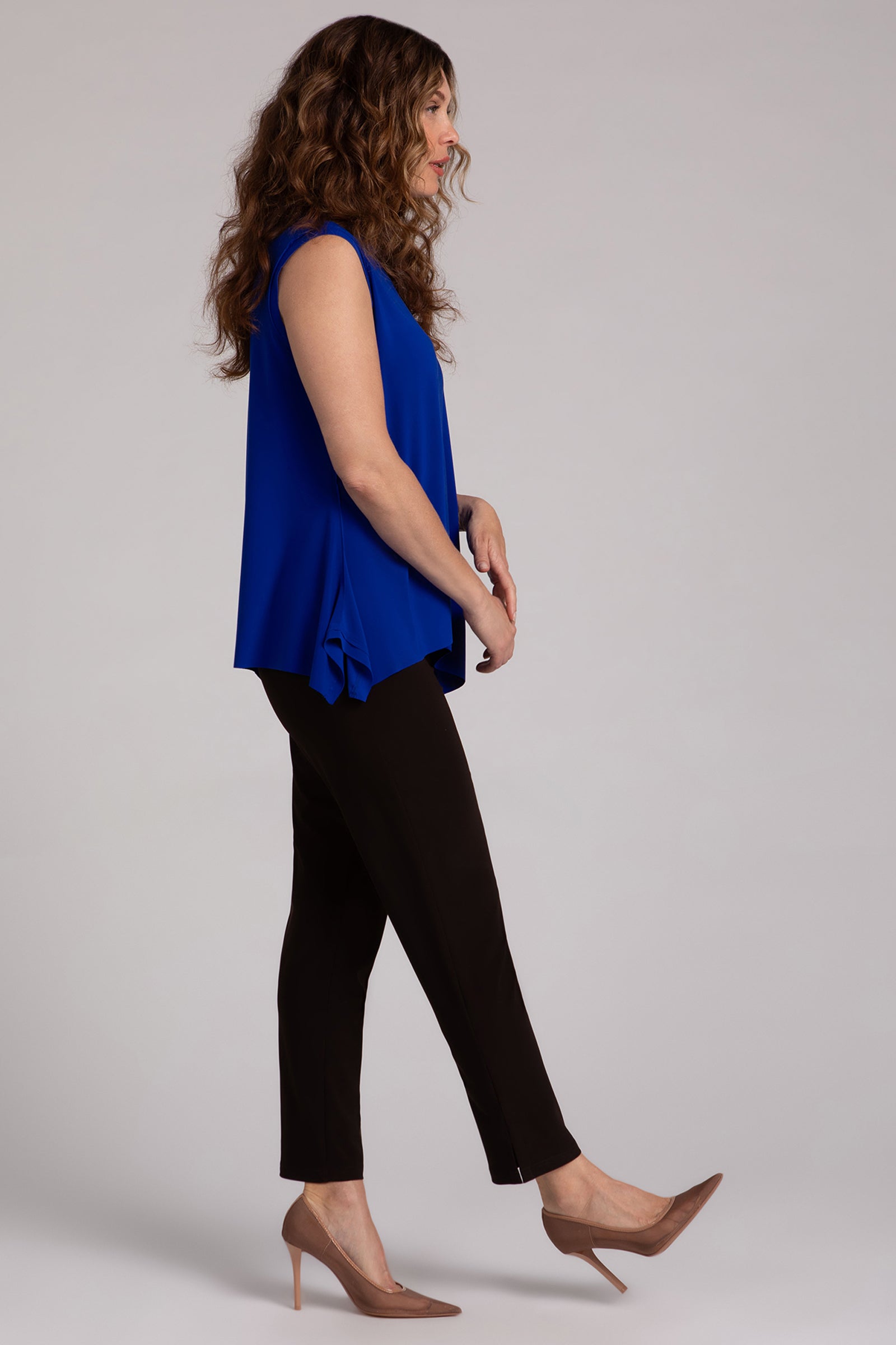 Flounce Muscle Tank Top with Drop Hem - Lapis Blue Women's Workout Shirt for Yoga, Running & Gym