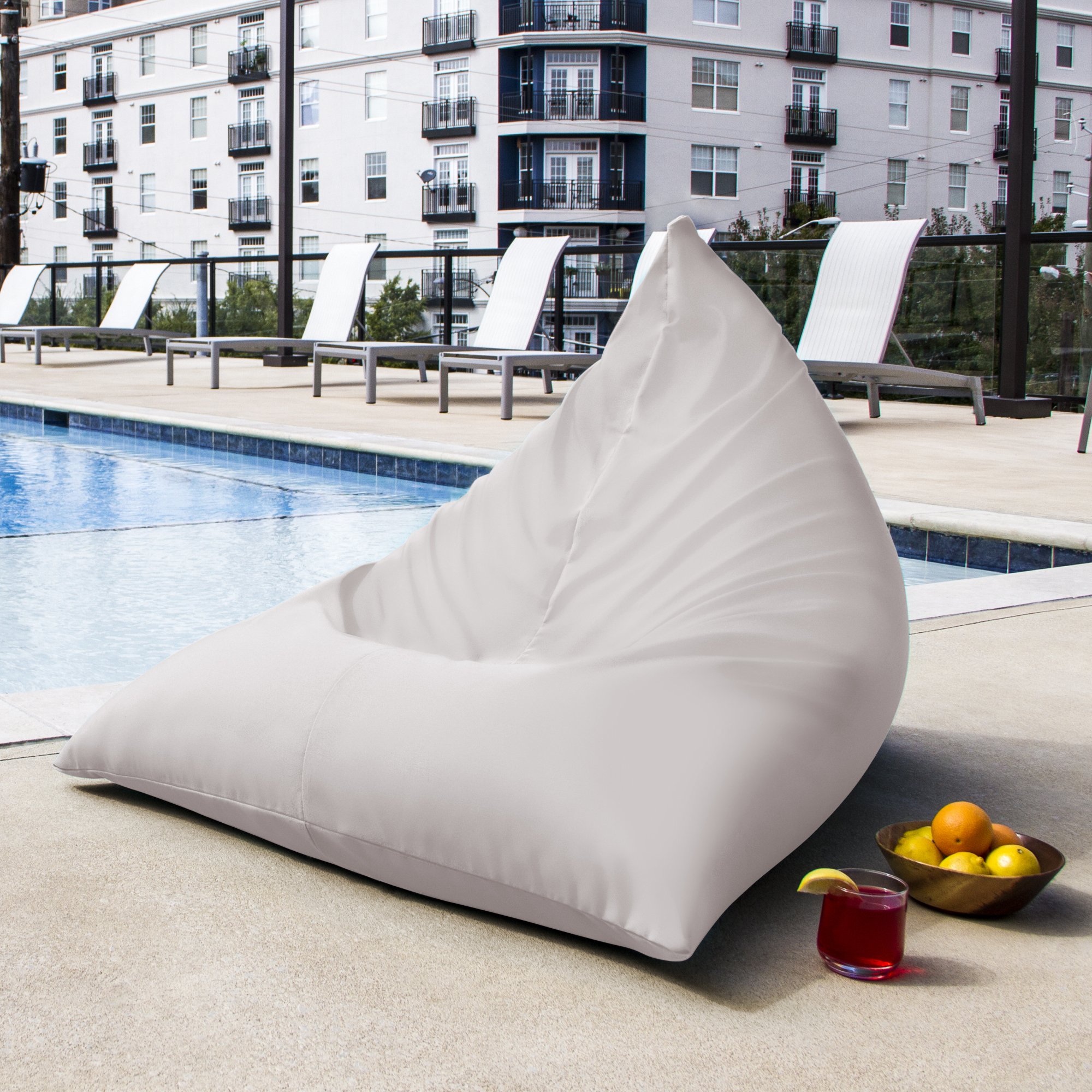 Jaxx Twist Outdoor Bean Bag Chair - Waterproof & Durable Pearl White Lounge Chair for Patio, Poolside, or Backyard Relaxation