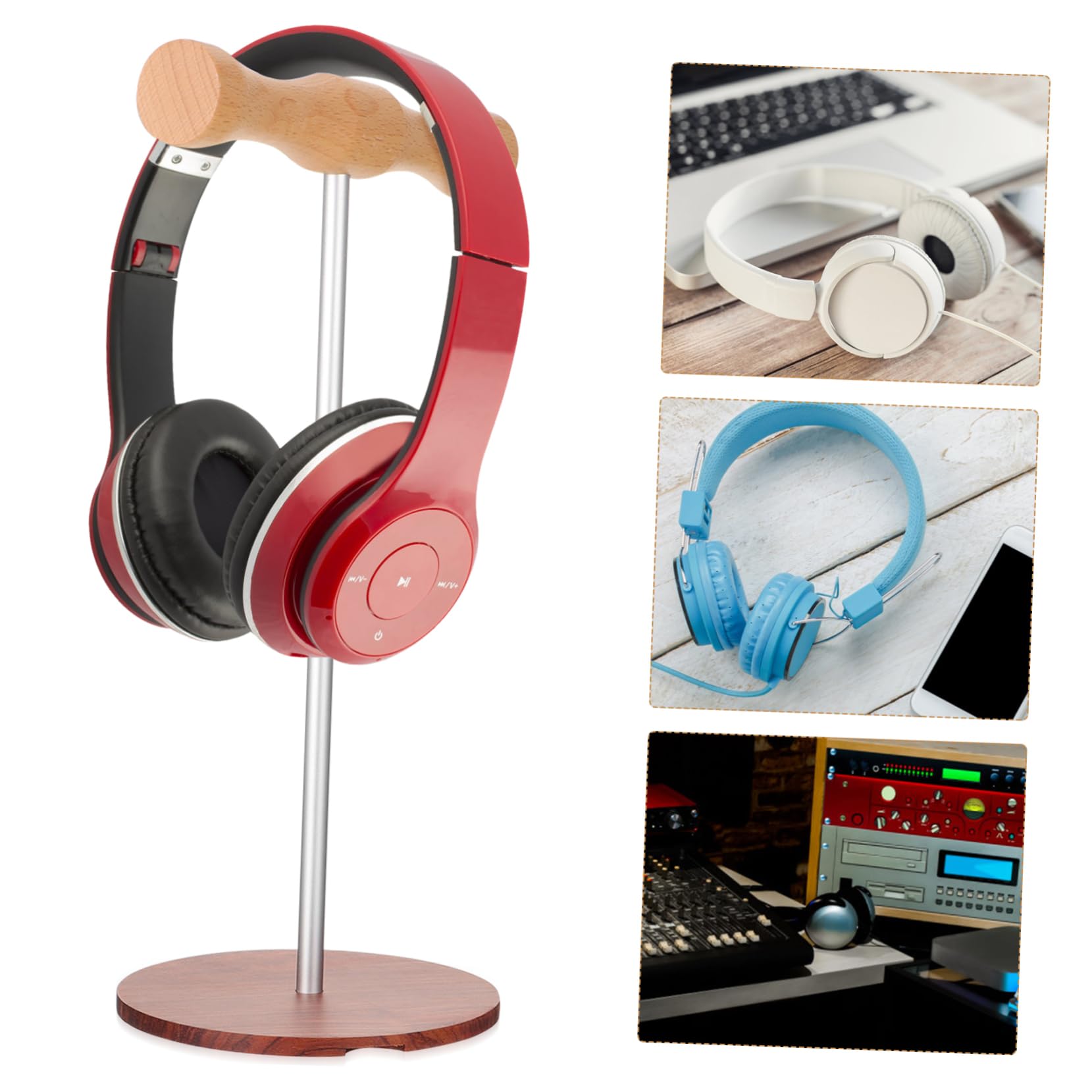 Premium Wooden Headphone Stand with Metal Base - Stylish Desk Organizer for Gaming Headsets, Office & Home Use - Perfect for Computer, Workstation & Household Decor