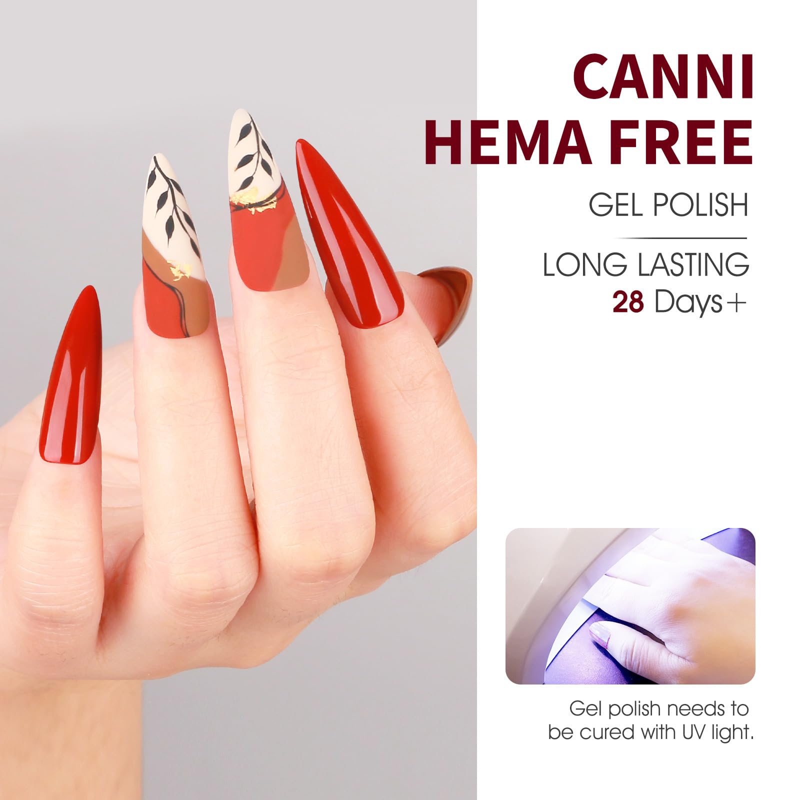 CANNI Red Gel Nail Polish Set - 6 Colors 9ML Dark Red Burgundy Nail Polish Kit for UV/LED Light, Soak Off Gel Polish for Nail Art Design, DIY Manicure, Salon & Home Use - Perfect for Parties, Weddings & Everyday Wear