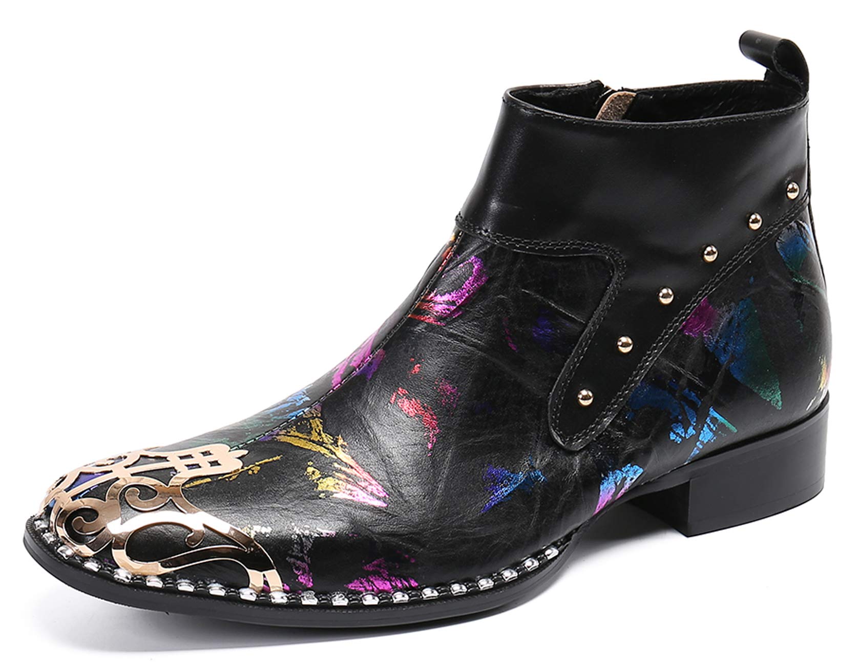 Santimon Men's Western Leather Chelsea Boots with Metal Toe & Zipper - Stylish Dress Boots for Casual & Formal Occasions