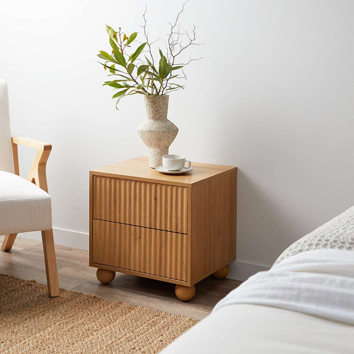 Deven Ball Feet Bedside Table - Natural Wood Nightstand with Round Base | Perfect for Bedroom, Living Room, or Office Decor