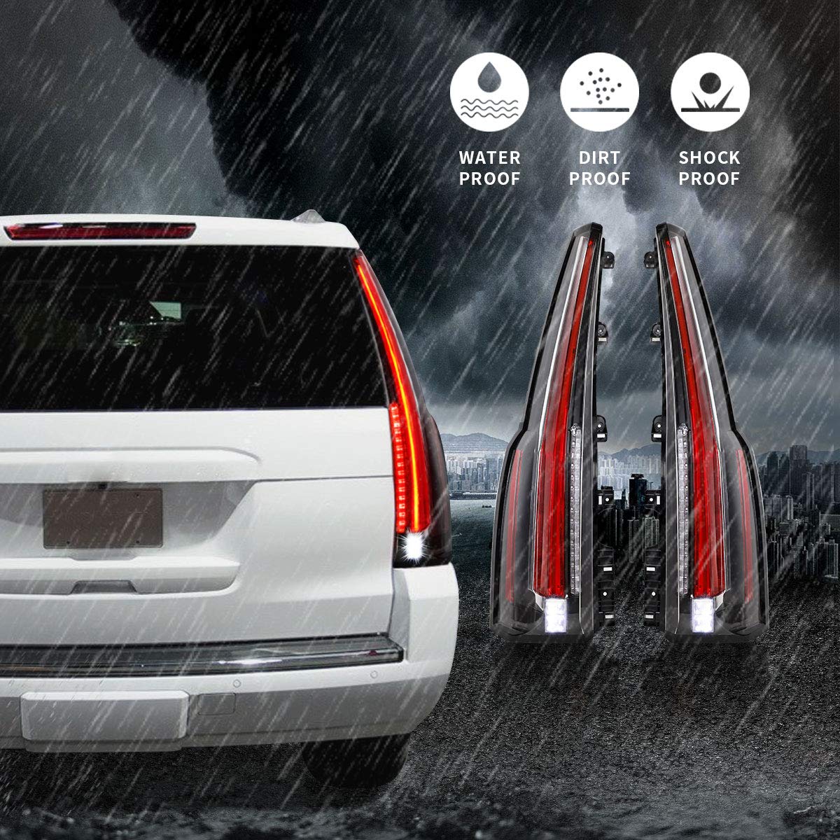 YUANZHENG Full LED 4-Pin Tail Lights Assembly for Chevy Tahoe & Suburban 2015-2020 (Excluding GMC) - Red Turn Signal, Direct Replacement Part YAB-CHE-0268A | Enhanced Night Visibility & Safety for SUV Driving