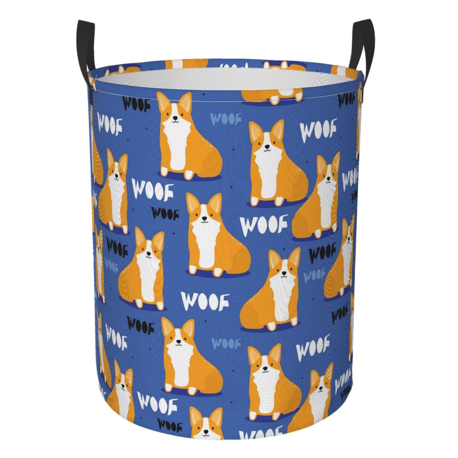 Happy Dogs Cute Corgi Collapsible Laundry Basket with Handle - Waterproof Fabric Hamper for Dirty Clothes, Toys & Bathroom Storage - Foldable Organizer Bin for Bedroom, Laundry Room & Dorm - Large Capacity Clothes Basket for Home Organization