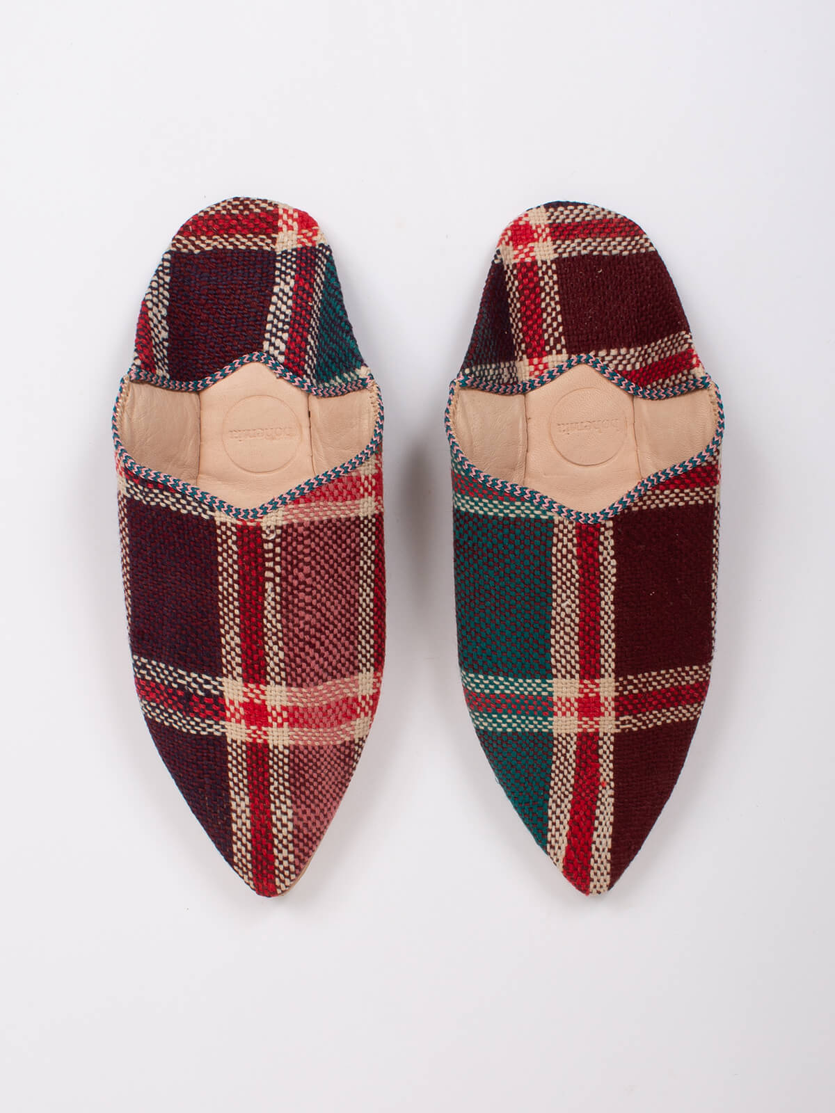 Authentic Moroccan Boujad Pointed Babouche Slippers - Handmade Leather Ourika Check Design | Comfortable House Shoes for Women & Men | Perfect for Home, Lounge & Cultural Events