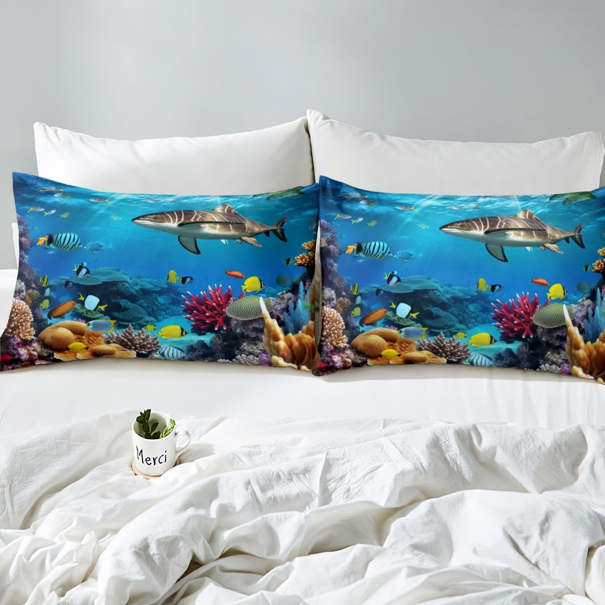 Shark & Sea Turtle Duvet Cover Set - Ocean Themed Bedding for Kids, Teens & Adults - Underwater Animal Print Comforter Cover with Pillowcase - Twin Size - Perfect for Kids' Rooms, Beach Themed Decor & Marine Lovers