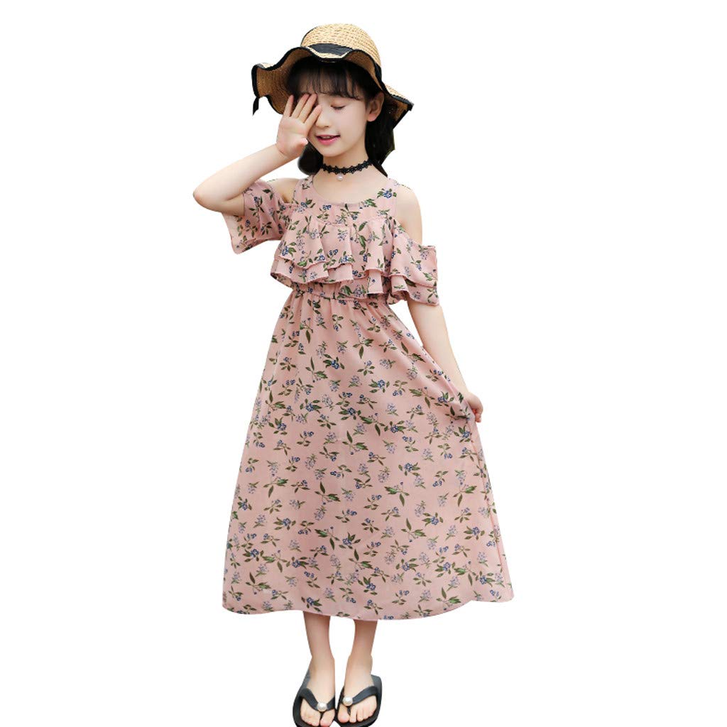 Floral Off Shoulder Ruffle Dress for Girls & Teens - Sleeveless Summer Beach Dress for Kids, Baby Girls Casual Outfit | Perfect for Vacations, Pool Parties & Family Outings