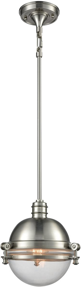 10W Riley 1-Light Modern Pendant Light Fixture in Satin Nickel with Clear Glass Shade - Perfect for Kitchen Island, Dining Room, or Entryway Lighting