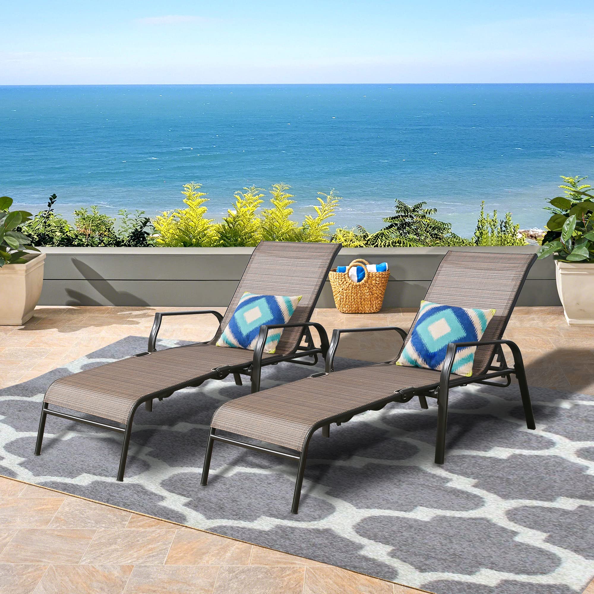 Premium Outdoor Chaise Lounge Chair - Foldable Reclining Patio Lounger for Beach, Poolside & Backyard Relaxation - Heavy Duty & Weather Resistant - Set of 2 (MA165) - Perfect for Sunbathing, Vacation & Outdoor Leisure