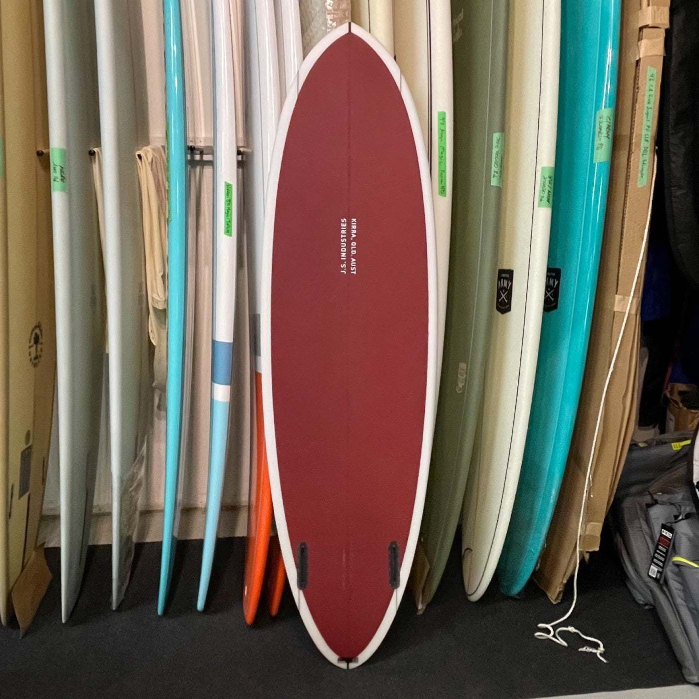 JS Industries Big Baron PE Carbon Fusion 6'2 Surfboard with Futures Fins - Maroon Red | High-Performance Shortboard for Waves & Beach Surfing