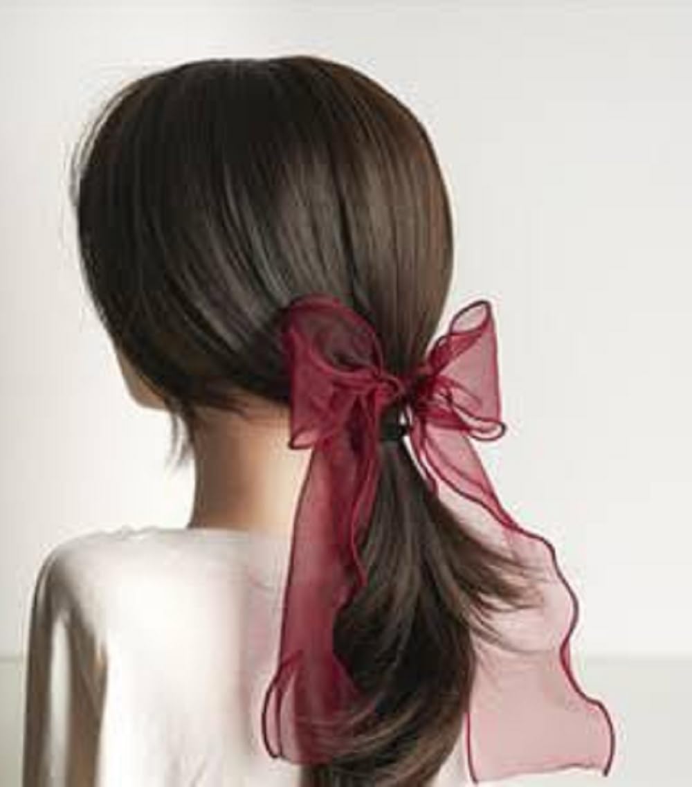 2 Pcs Cute Long Ribbon Hair Clips for Girls - Princess Bow Headbands, Ponytail Holders & Braided Hair Accessories - Perfect for School, Parties and Everyday Wear
