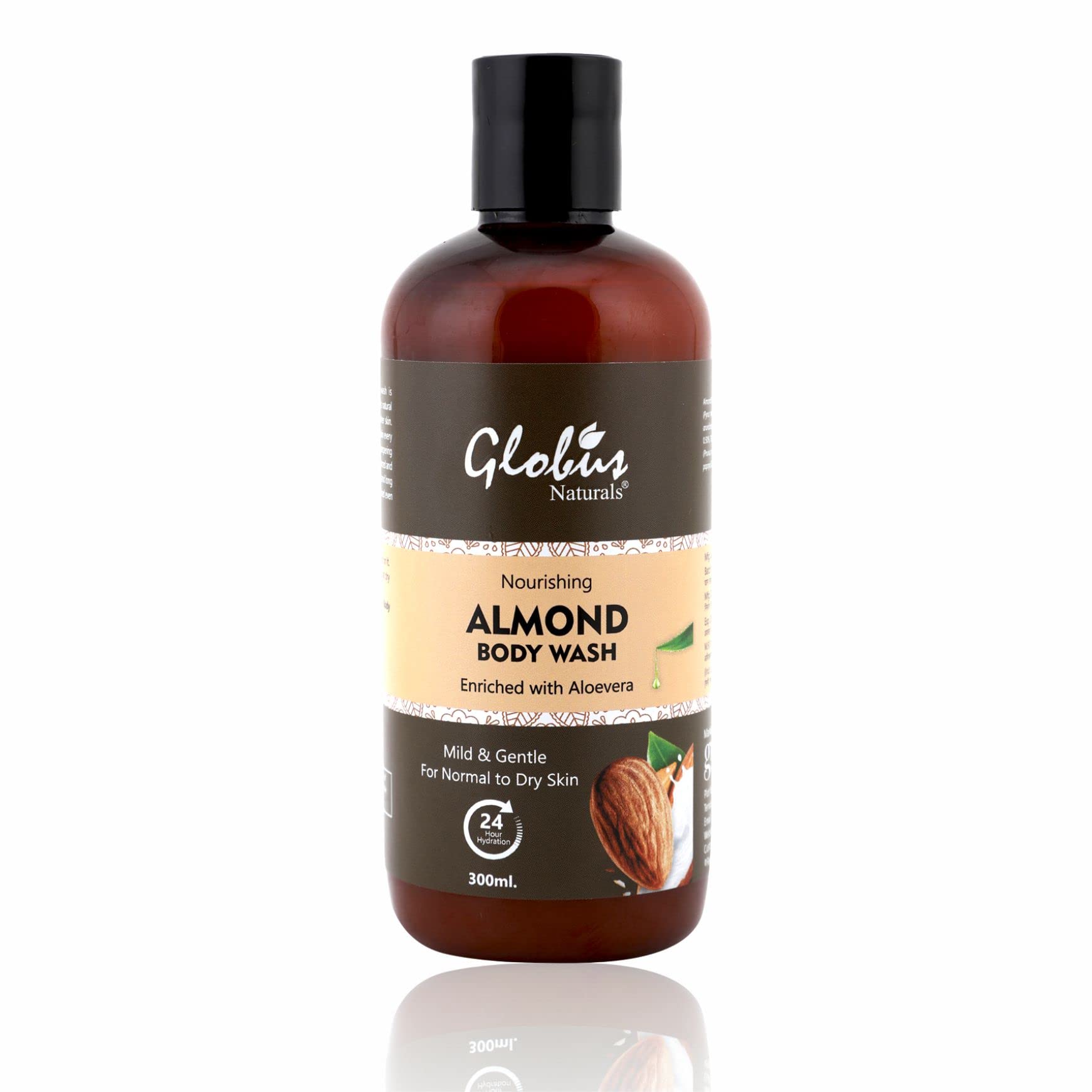 Globus Naturals Nourishing Almond Milk Body Wash 300ml - Hydrating & Moisturizing Shower Gel for Dry Skin - Perfect for Daily Use in Bath & Shower Routine
