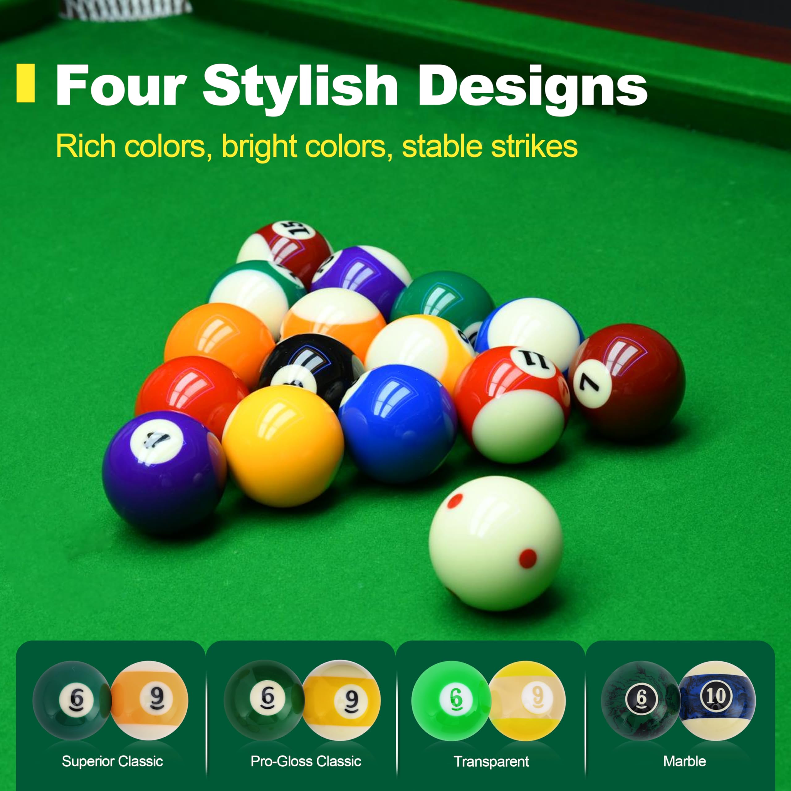 Professional Pool Billiard Balls Set - 16pcs 2-1/4 Inch High-Quality Polyresin Balls for Competition & Home Game Rooms | Perfect for Tournament Play, Bars, and Family Entertainment