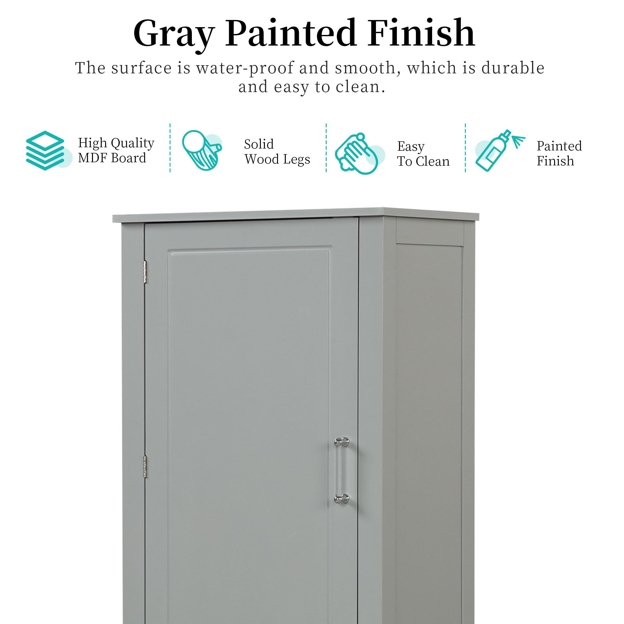 Tall Narrow Storage Cabinet with 2 Drawers & 2 Adjustable Shelves - Freestanding Wood Organizer for Bathroom, Kitchen, Office - Space Saving Grey Cabinet (Perfect for Small Spaces, Apartment Storage & Home Organization)