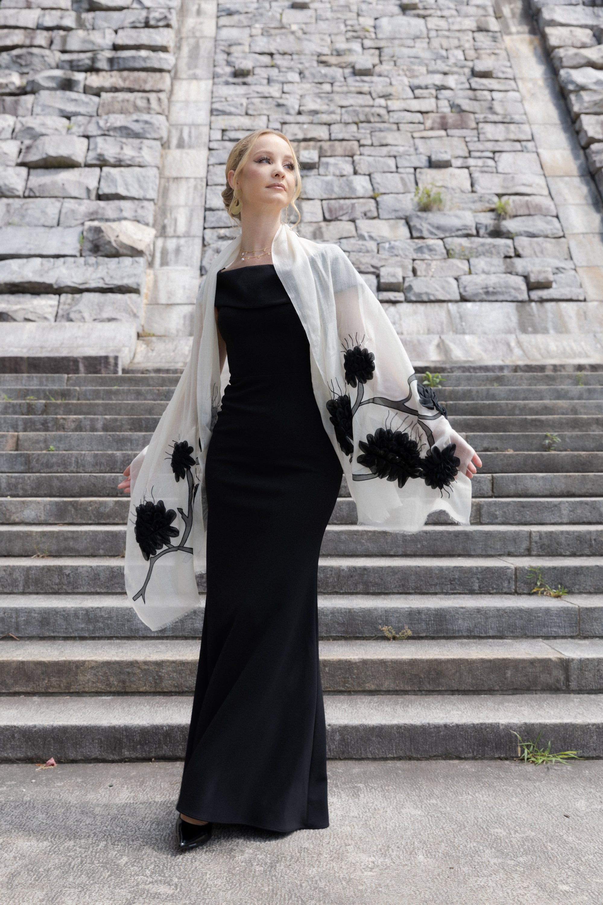 Stylish Embellished Abstract Floral Scarf - Elegant Fashion Accessory for Women | Perfect for Parties, Weddings & Everyday Wear