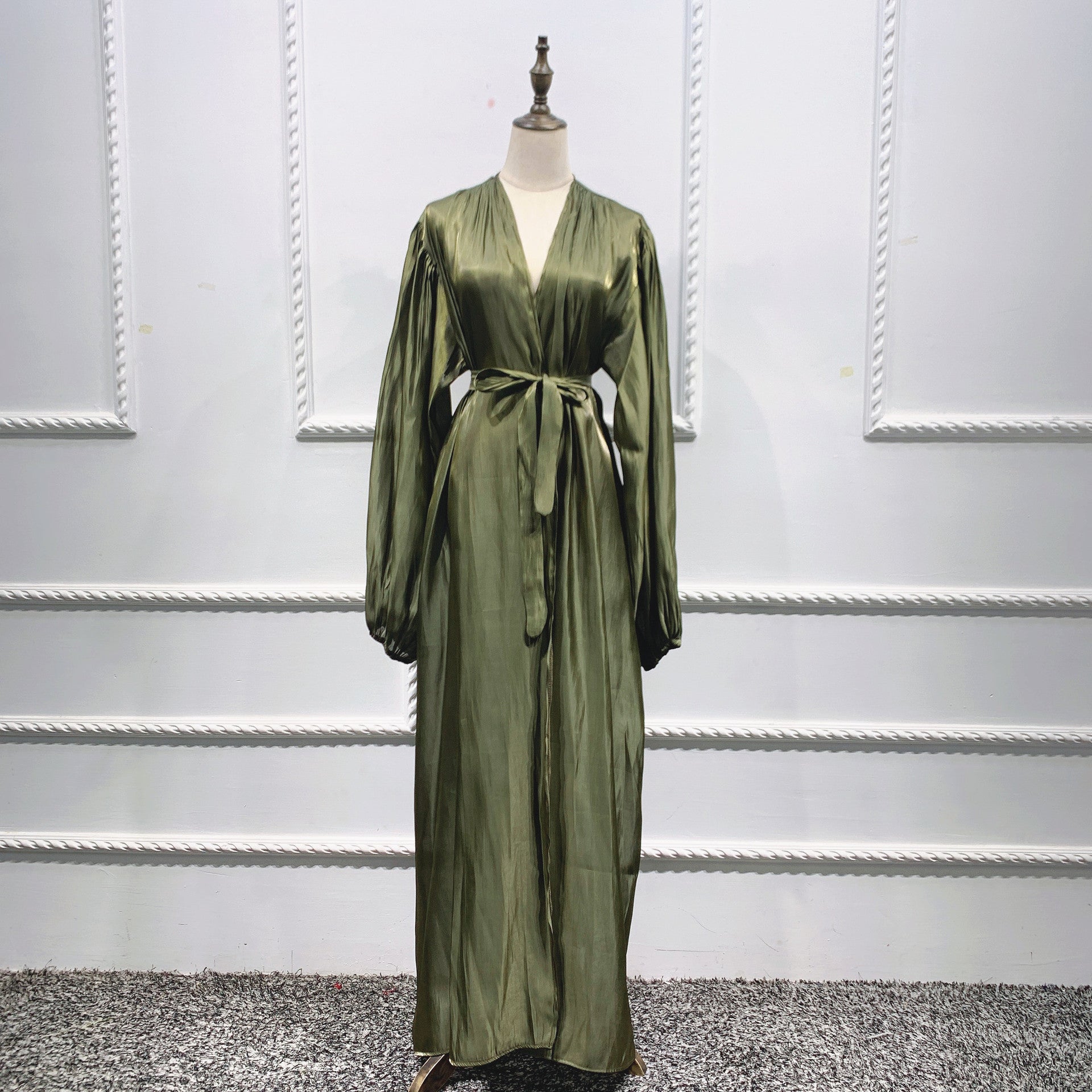 Elegant Muslim Abaya Dress for Women - Shining Silklike Kimono Cardigan with Puff Sleeves | Eid, Summer, Dubai & Turkey Fashion | Perfect for Prayer, Parties & Special Occasions