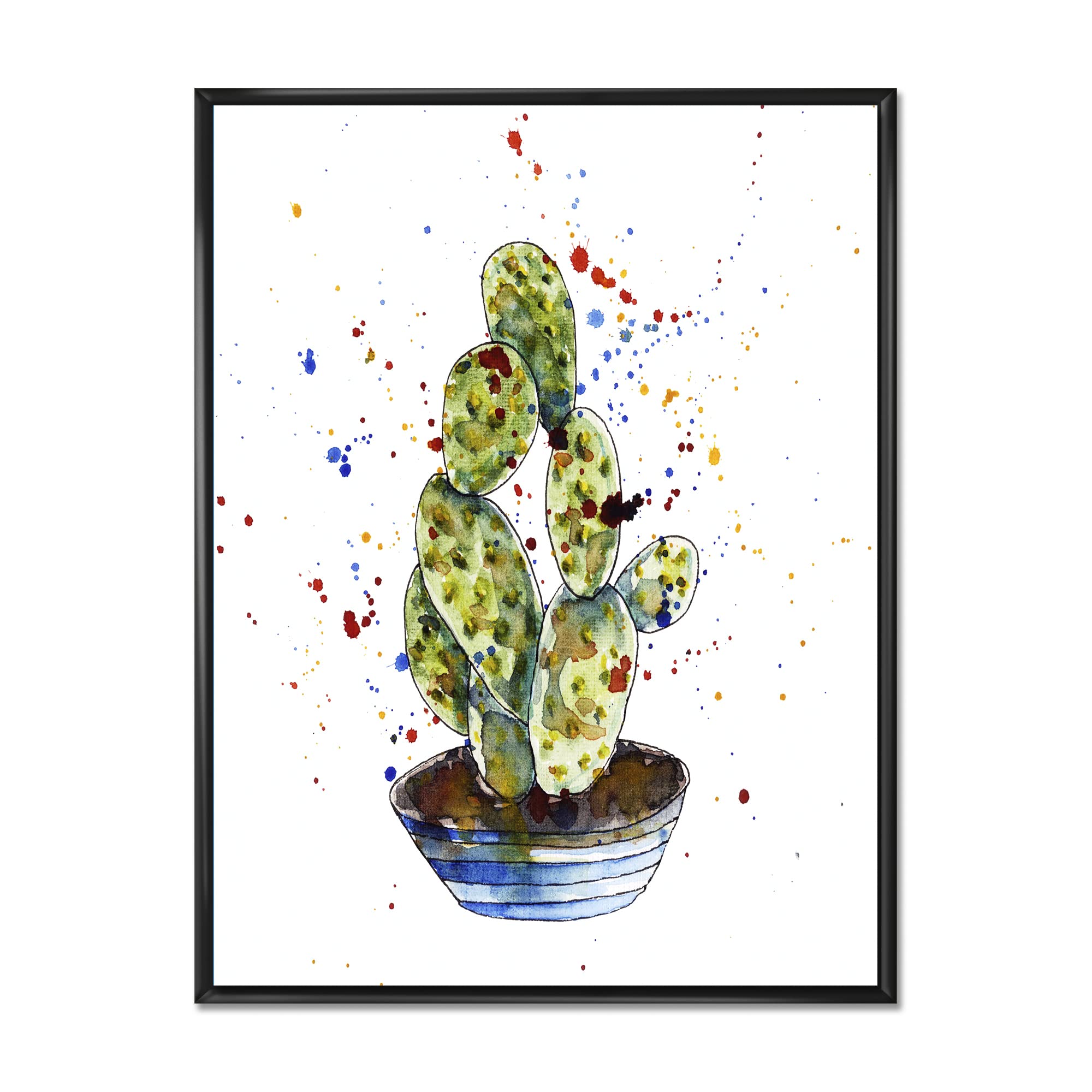 DesignQ Cactus Houseplant Wall Art - Traditional Framed Canvas Print for Home & Office Decor | Perfect for Living Room, Bedroom, or Workspace