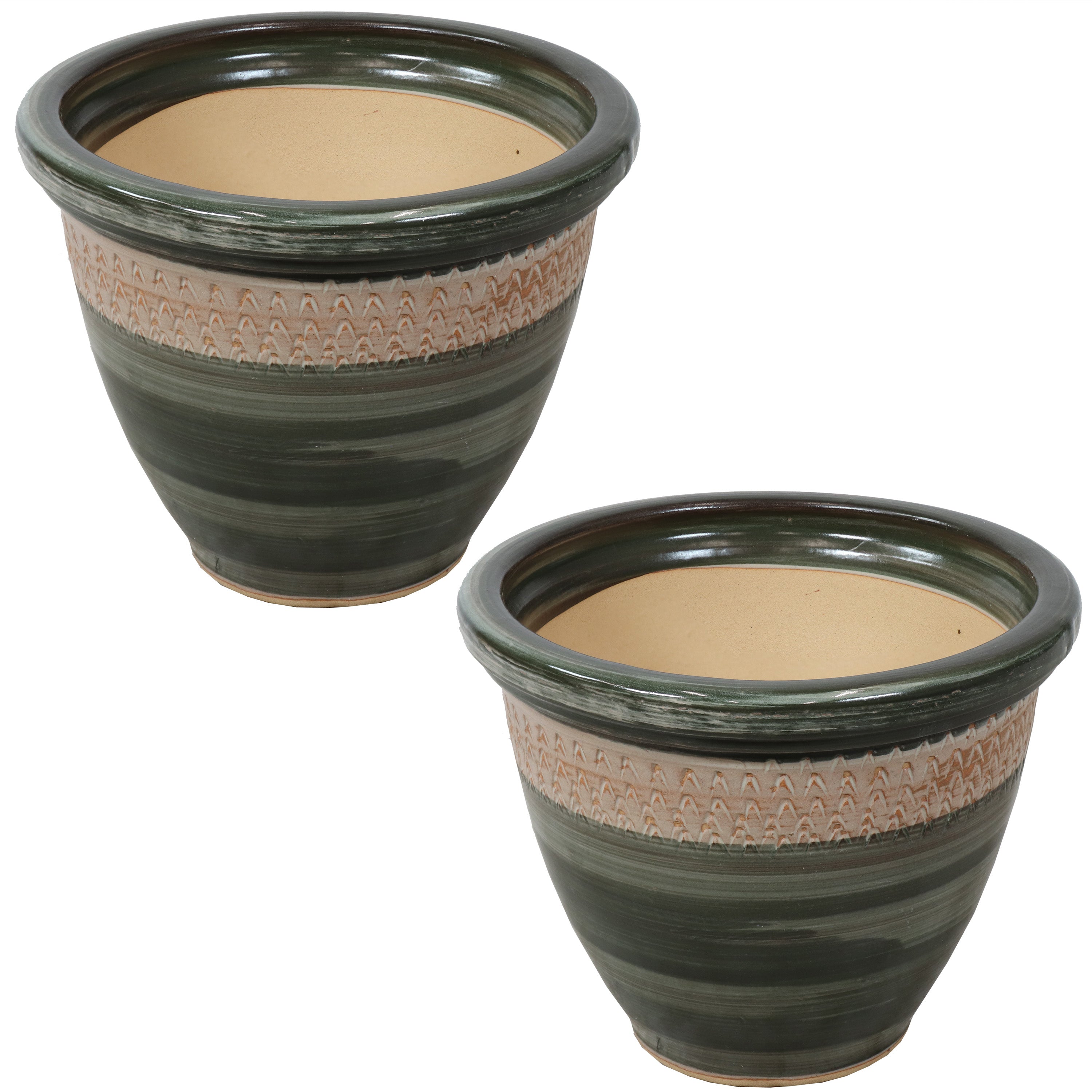 Sunnydaze Set of 2 Indoor/Outdoor Ceramic Planters - 12 Inch Decorative Flower Pots for Home, Garden, Patio & Balcony Decor