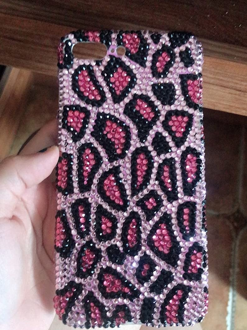 Sparkling Brown Leopard Crystal Phone Case with Genuine Stones - Compatible with iPhone 16 Pro/16 Pro Max/15 Plus/14/13/11 - Custom Pink Glitter Cover - Luxury Bling Accessory for Parties, Events & Everyday Glam