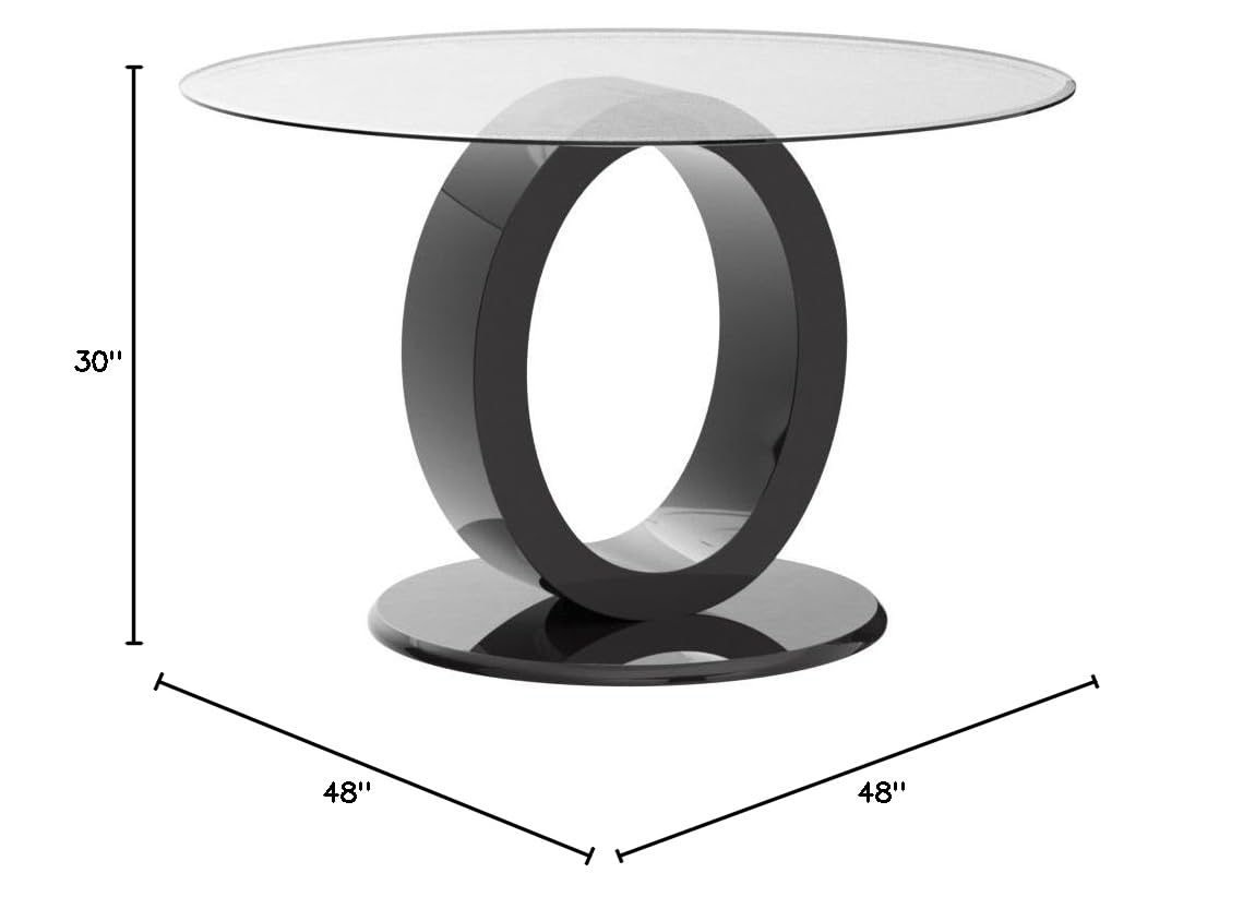 Furniture of America Moya Round Black Tempered Glass Dining Table - Modern Kitchen & Dining Room Decor for Small Spaces