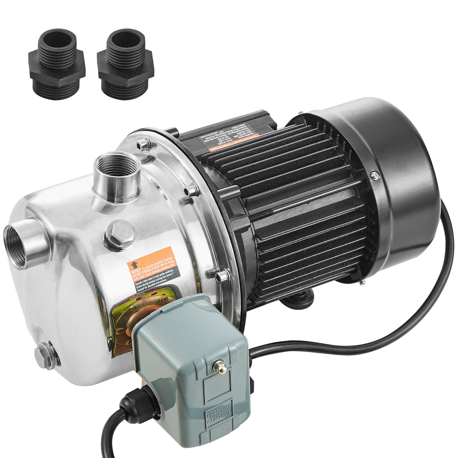 VEVOR 3/4HP SUS304 Stainless Steel Shallow Well Jet Pump, 115V 18.5GPM Water Pump with 131FT Max Head for Garden Irrigation, High-Rise Water Supply & Shower Booster | Durable Agricultural & Home Water System Solution