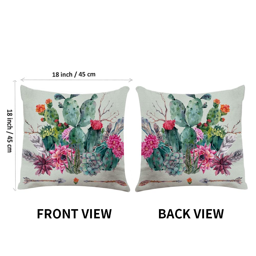 Boho Exotic Cactus Arrow Throw Pillow Cover 18x18 Inches - Decorative Sofa Cushion Case for Living Room, Bedroom & Outdoor Patio Decor