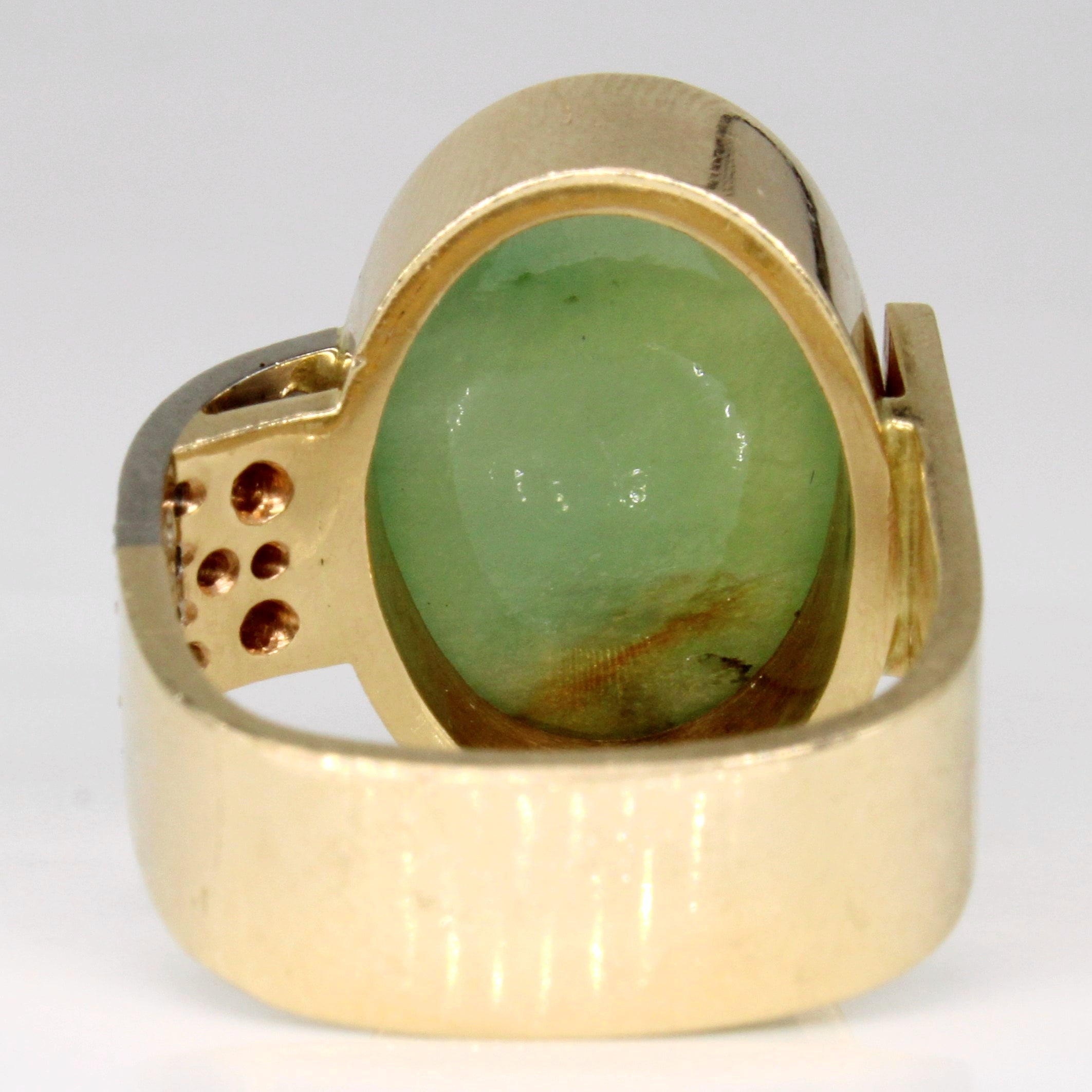 14K Gold Jadeite & Diamond Cocktail Ring - 9.85ct Natural Jade & 0.40ctw Diamonds - Size 8.25 - Elegant Evening Wear & Special Occasion Jewelry