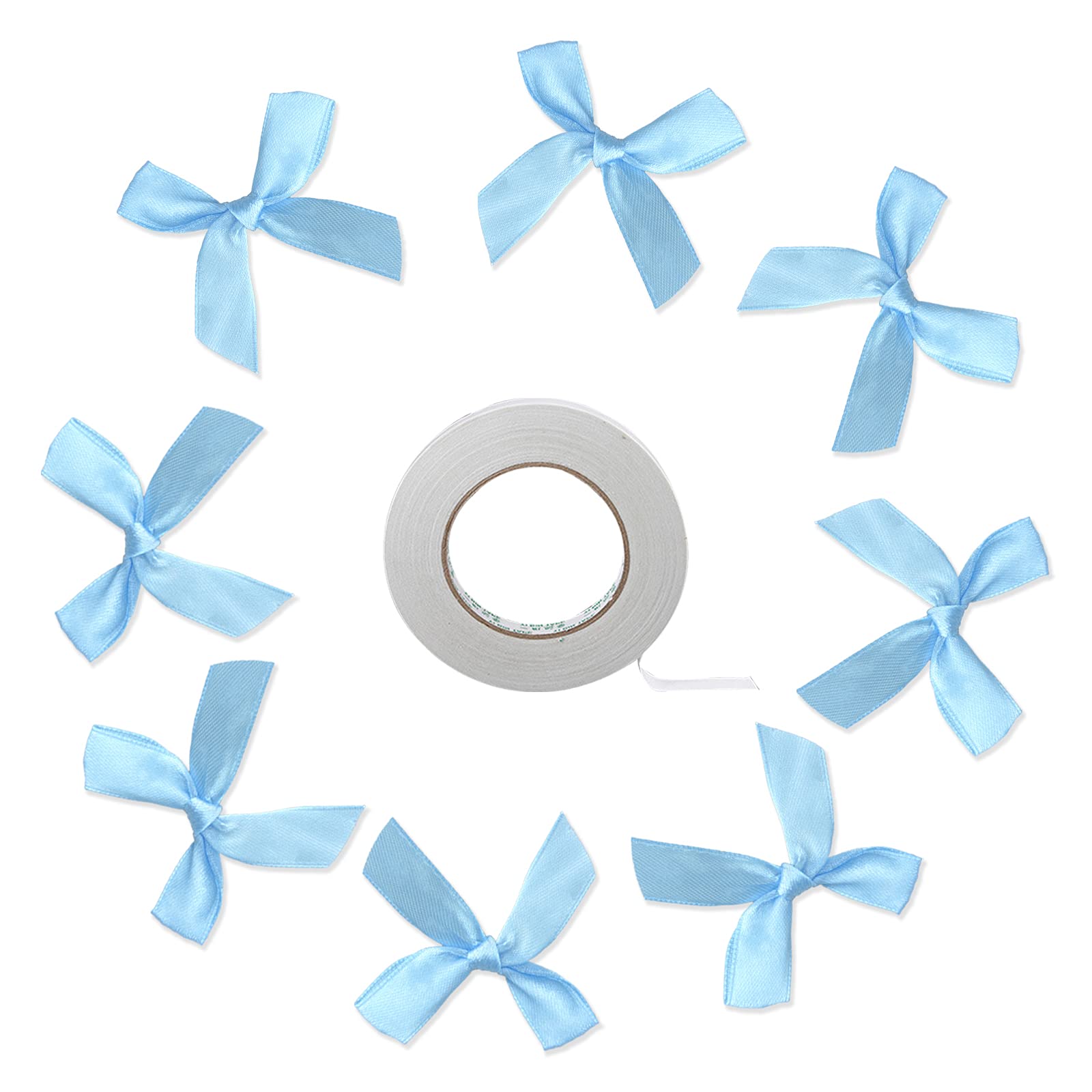 50 Pcs Satin Ribbon Bows with Adhesive Tape - 5CM x 5CM Single Sided Satin Bows for Gift Wrapping, Wedding Decorations, DIY Crafts, Halloween Party Decor, Card Making & Sewing Embellishments - Perfect for Holiday Gifts, Baby Showers & Home Decor (Blue)