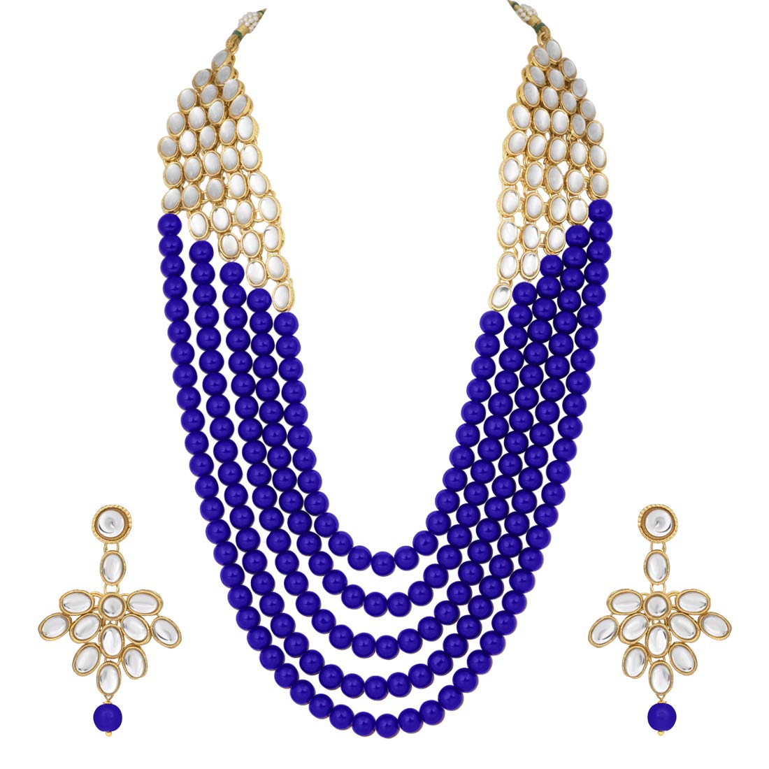 Elegant Indian Ethnic Traditional Layered Beaded Long Kundan Necklace & Earring Set for Women - Bollywood Wedding Party Jewelry Gift - Perfect for Festivals, Bridal Accessories and Special Occasions