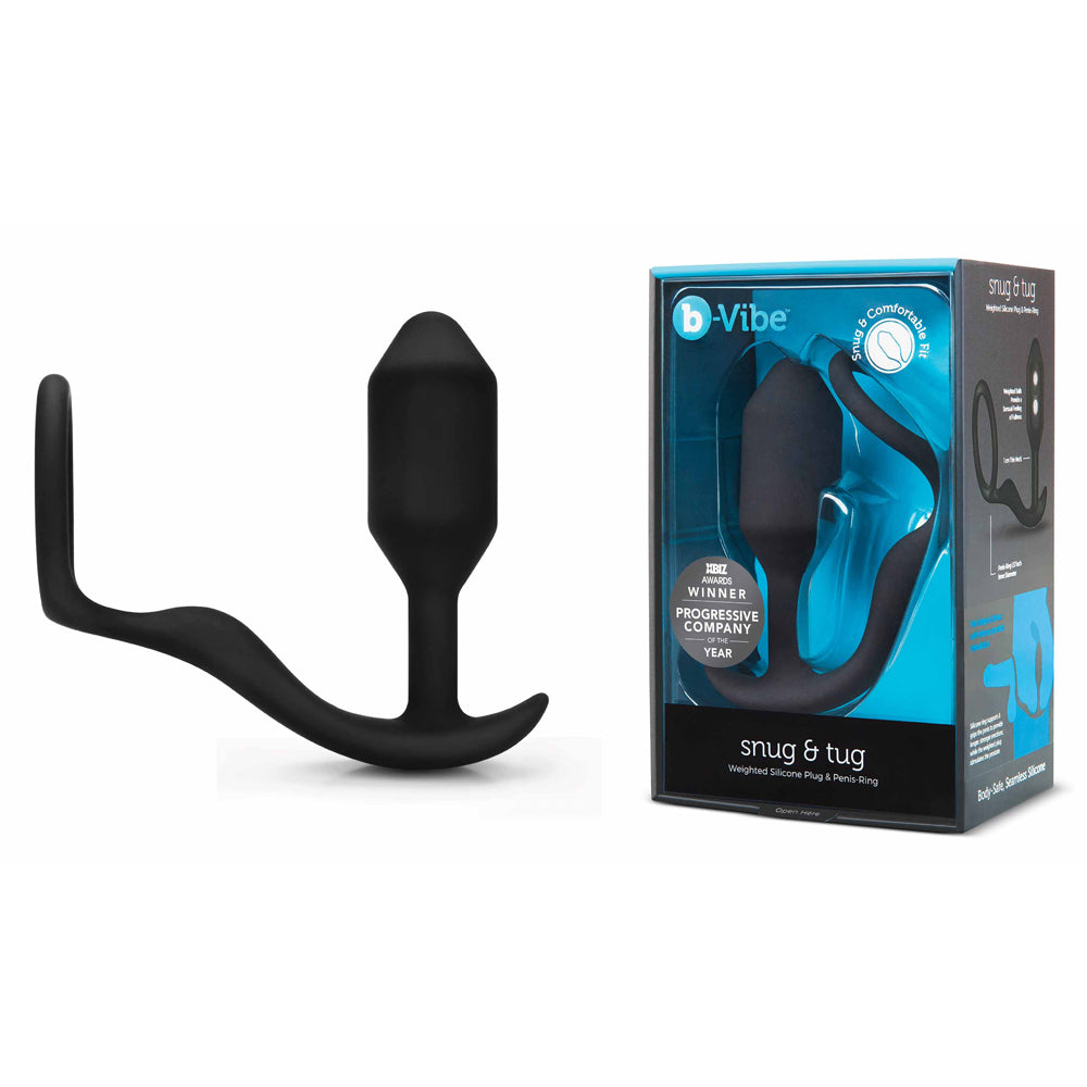 B Vibe XL Vibrating Snug & Tug Weighted Anal Plug & Penis Ring - Dual Stimulation for Enhanced Pleasure | Perfect for Couples Play & Solo Exploration