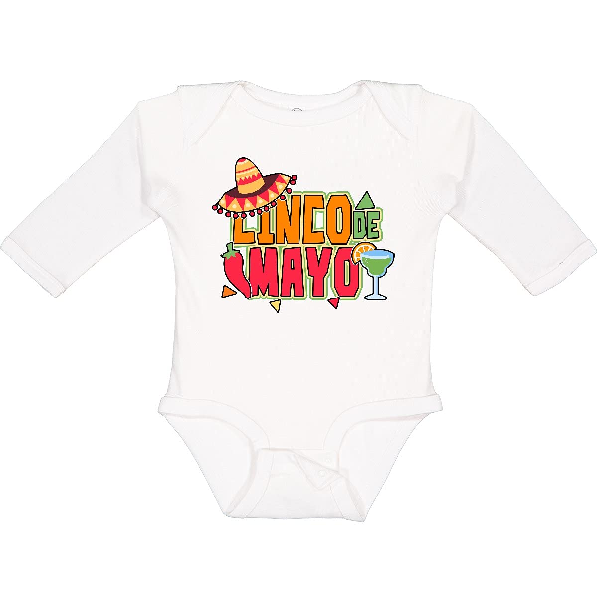 Inktastic Cinco De Mayo Sombrero Red Pepper & Drink Long Sleeve Baby Bodysuit - Festive Mexican Holiday Outfit for Infants & Toddlers