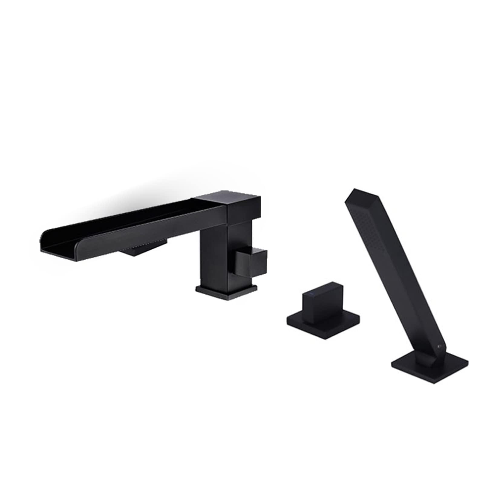 180° Rotating Brass Bathtub Faucet with Hand Shower - Adjustable Hot/Cold Waterfall Tub Mixer Tap, Single Handle Black Tub Filler for Modern Bathroom & Spa Relaxation